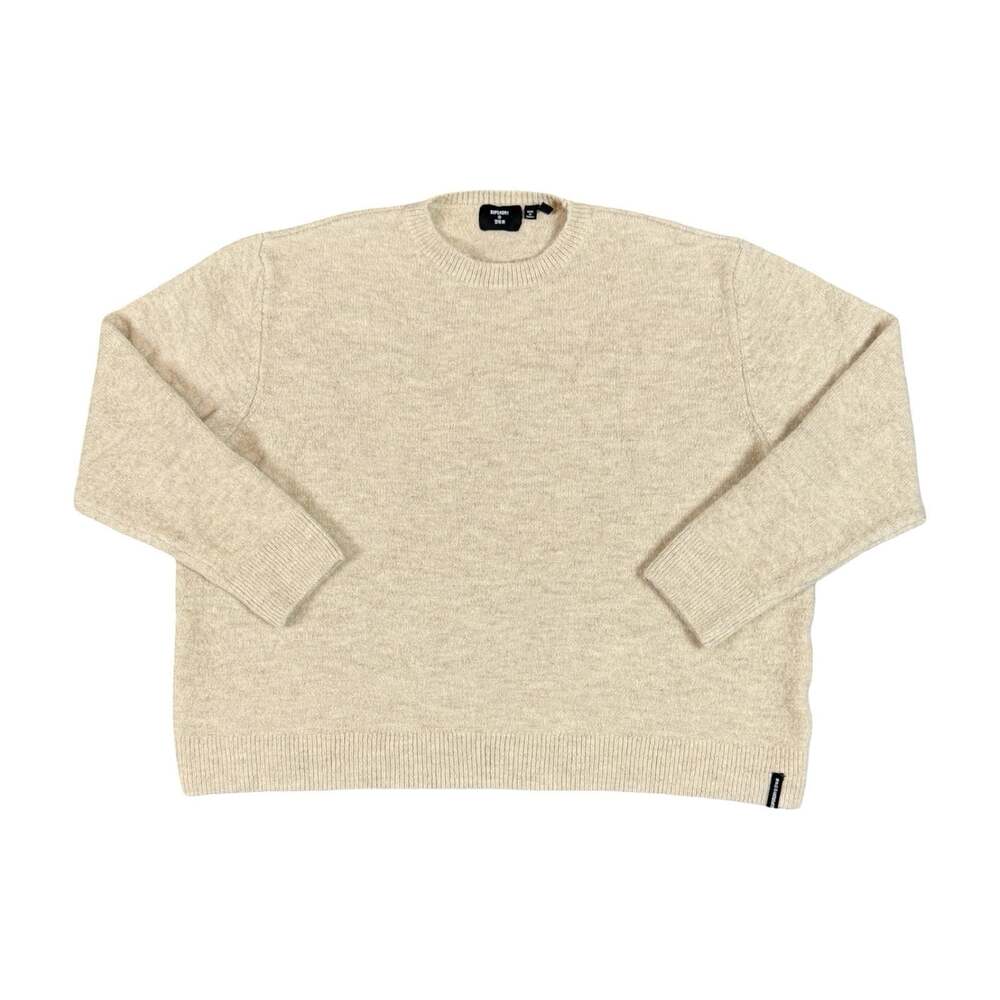 Women’s Superdry Beige Wool Knit Crew Neck Logo Long Sleeve Pullover Sweater 12